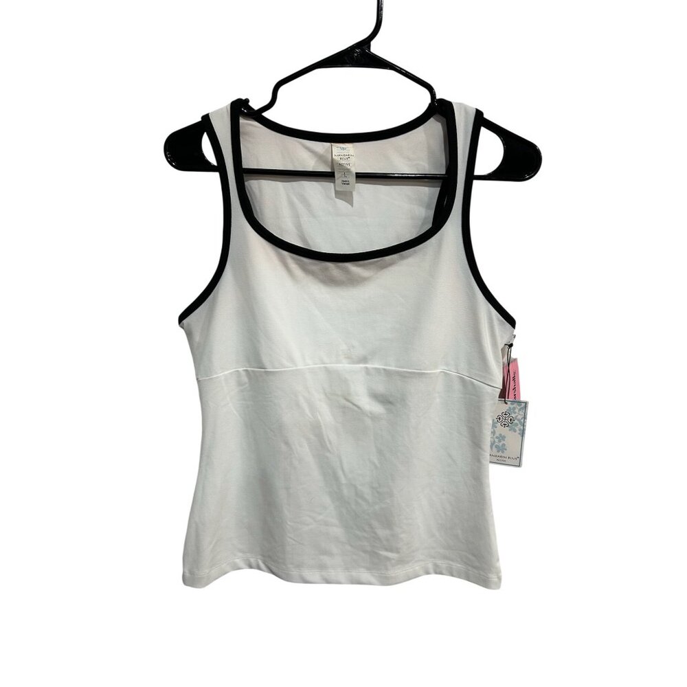 Mandarin Blue Womens White & Black Racerback Yoga Tank Top Activewear Size L NWT